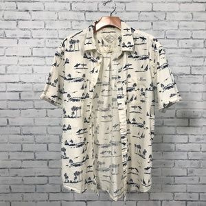 ST JOHN'S BAY Off-White & Blue Button-down